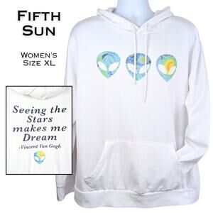 Fifth Sun Hoodie Womens XL White Alien Van Gogh Graphic Starry Night Pullover